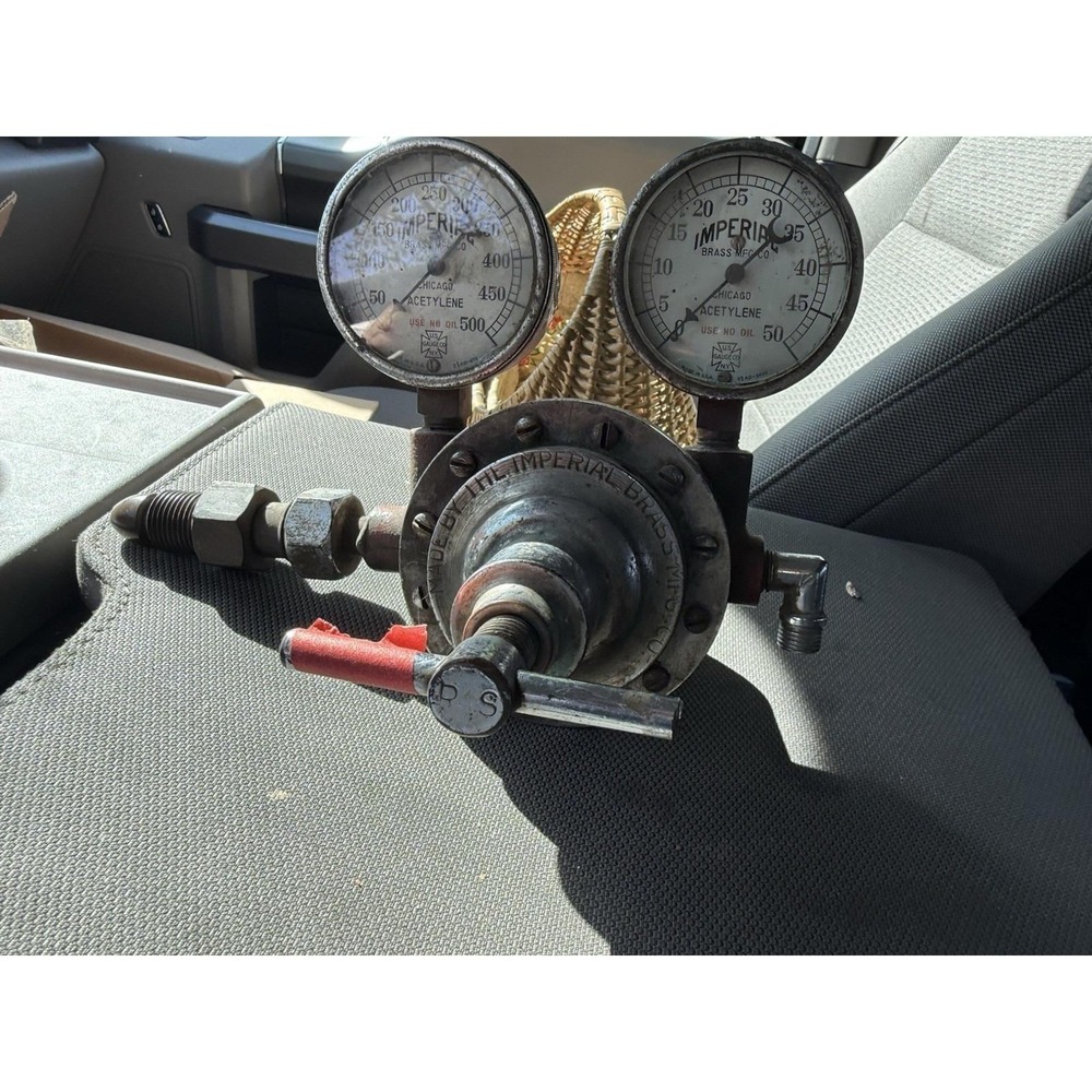 Vintage Imperial Brass Acetylene Gas Regulator Dual Gauge Steampunk USA